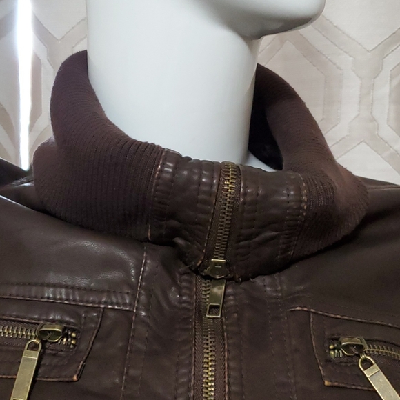 Adorable Dollhouse brown pleather bomber jacket - Picture 7 of 11